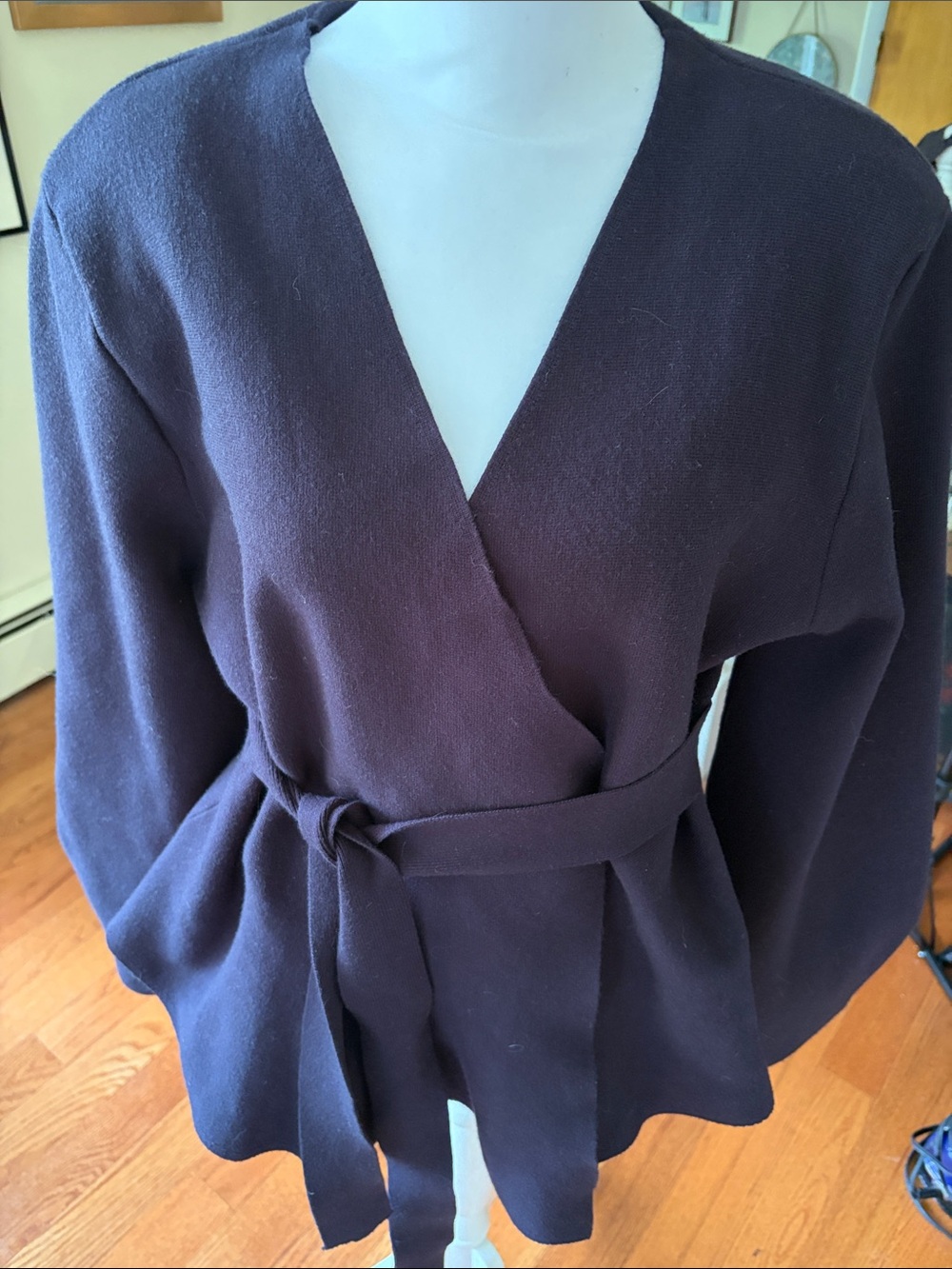 NWT Zara Navy Wrap Belted Knit Cardigan Sweater XL Drape Front Quiet Luxury